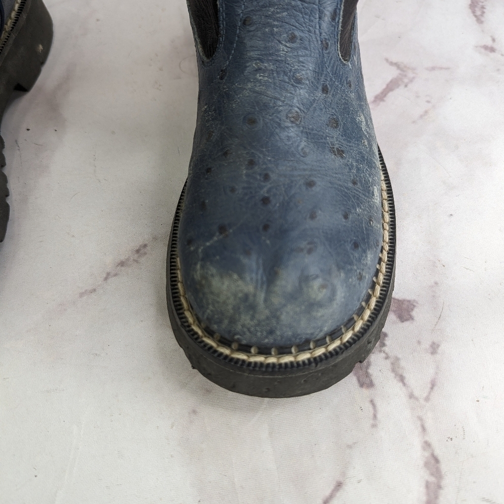 Roper Boots Womens 6 Blue Black Ostrich Leather Western Cowboy Floral - Picture 6 of 11